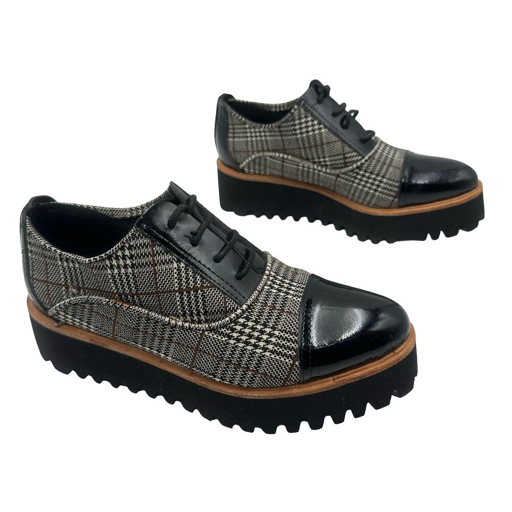 ALL BLACK women's platform Plaid Patent Toe Oxfords - shoes size 8.5